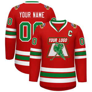 Custom Red Kelly Green-White Classic Style Hockey Jersey