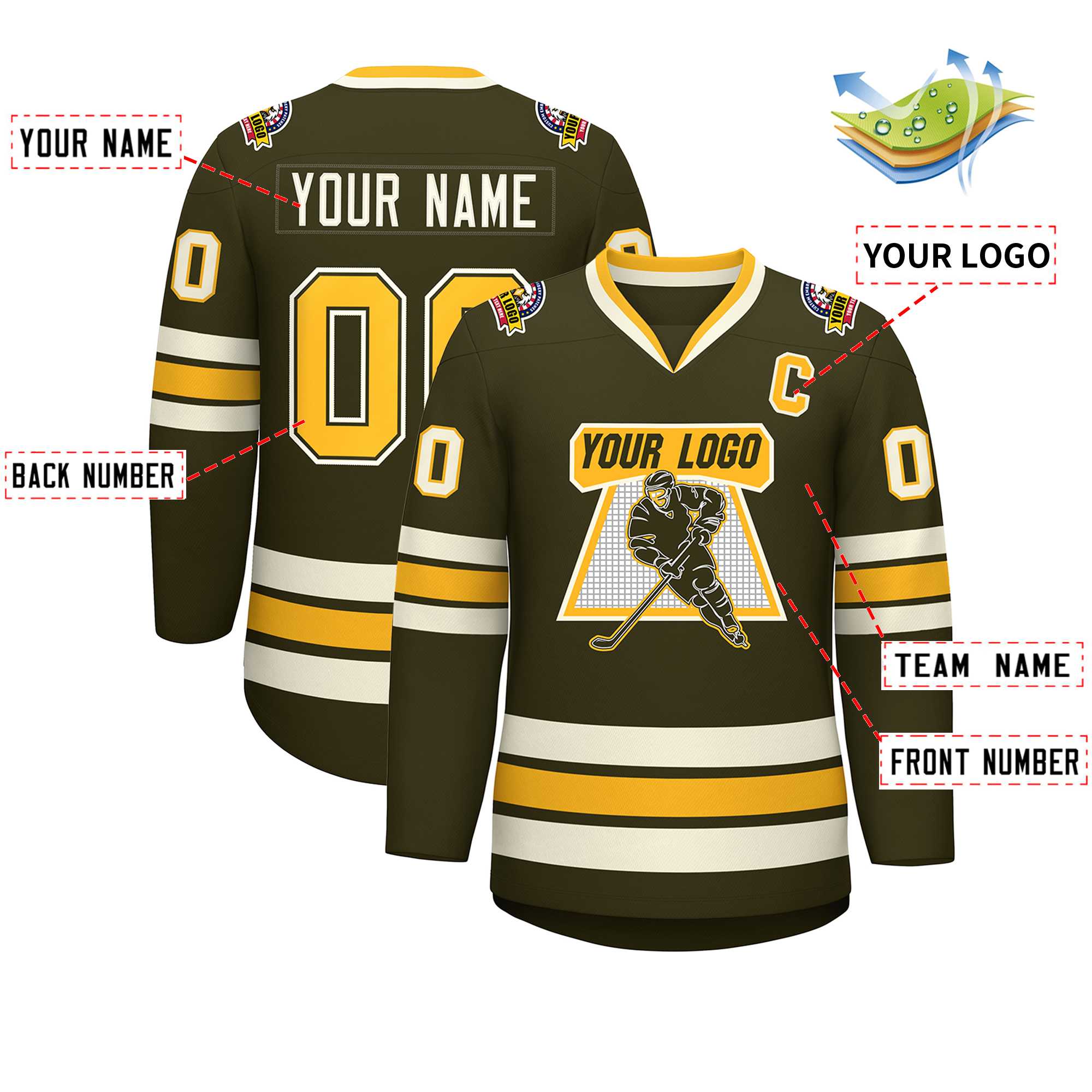 Custom Olive Gold Olive-Khaki Classic Style Hockey Jersey