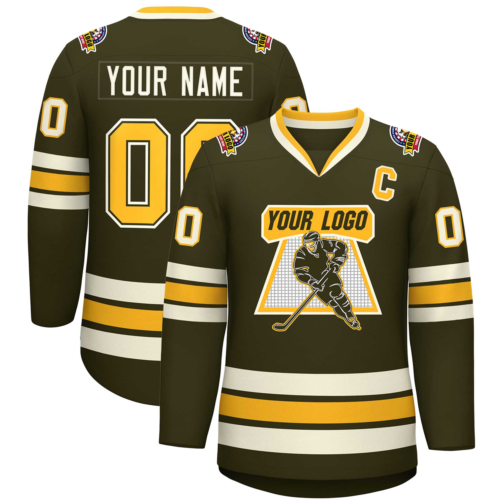 Custom Olive Gold Olive-Khaki Classic Style Hockey Jersey