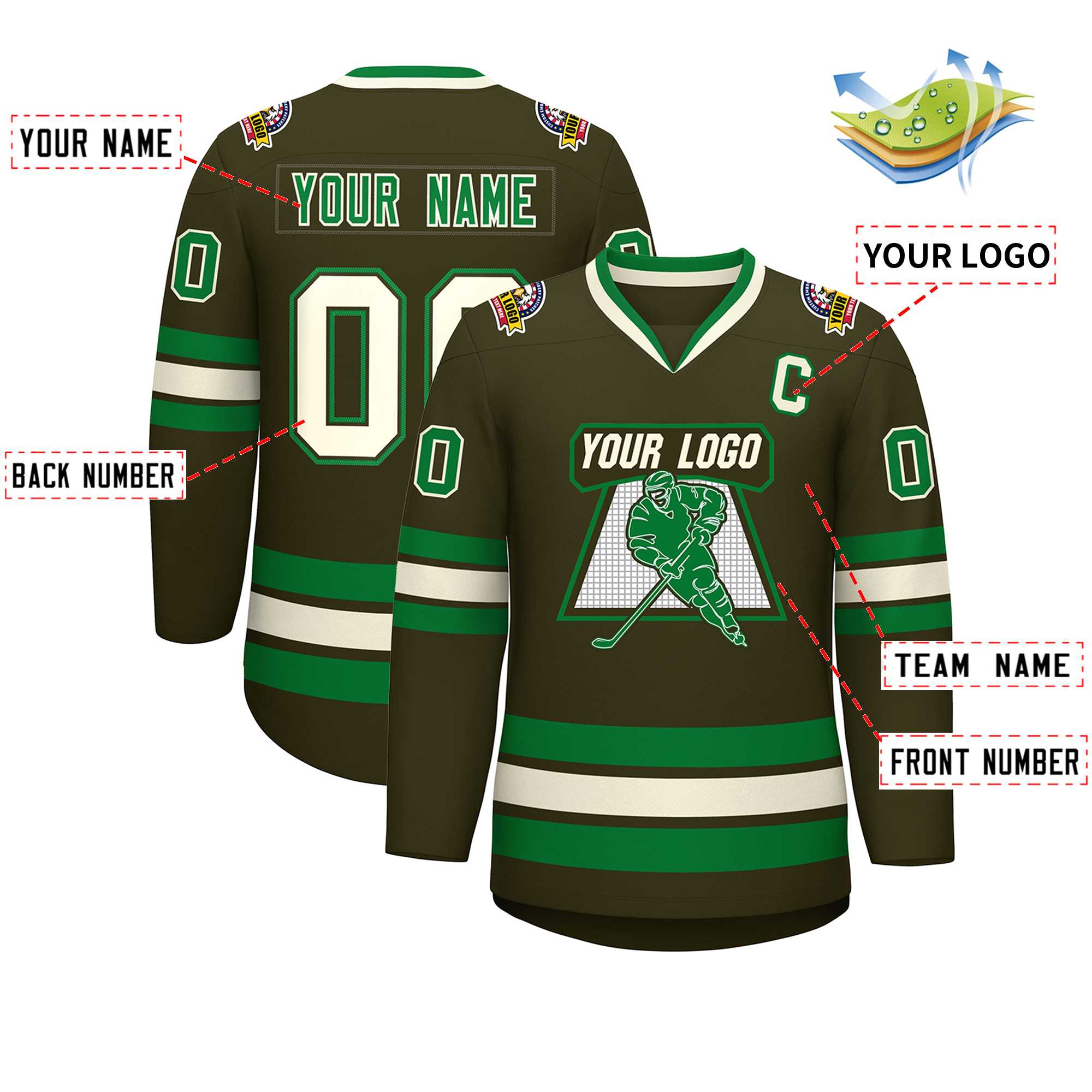 Custom Olive Khaki Olive-Kelly Green Classic Style Hockey Jersey