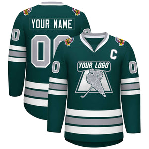 Custom Midnight Green Gray-White Classic Style Hockey Jersey