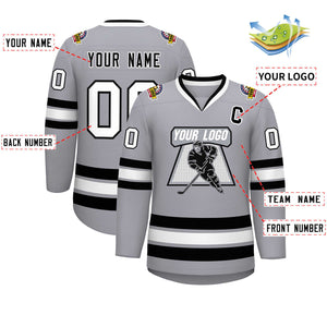 Custom Gray Black-White Classic Style Hockey Jersey