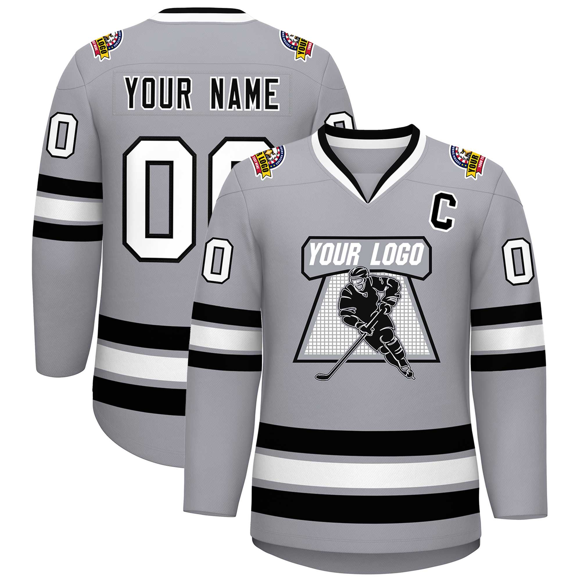 Custom Gray Black-White Classic Style Hockey Jersey