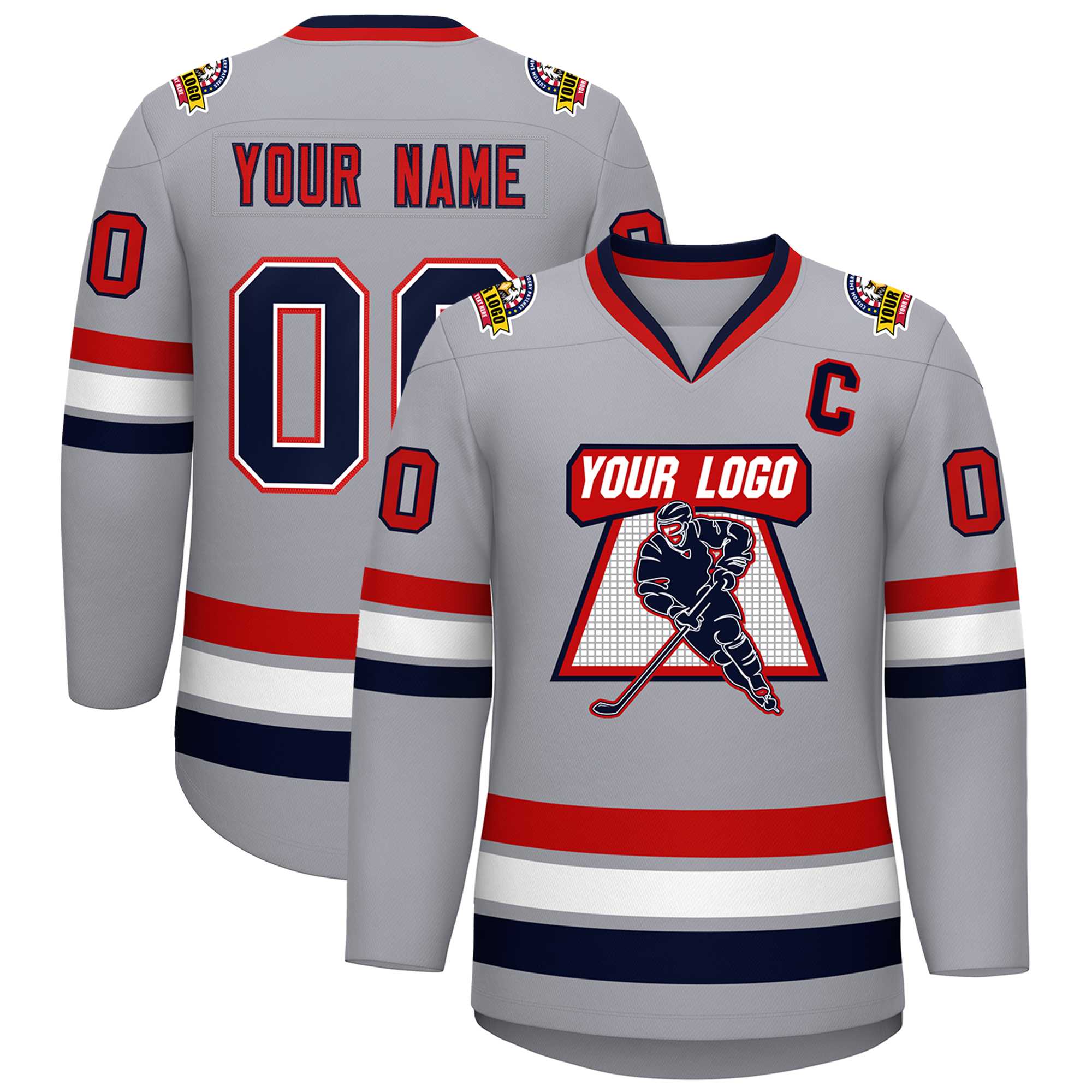 Custom Gray Navy Red-Red Classic Style Hockey Jersey