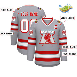 Custom Gray Red-White Classic Style Hockey Jersey