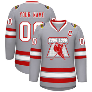 Custom Gray Red-White Classic Style Hockey Jersey