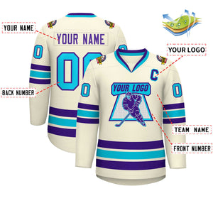 Custom Khaki Purple-Light Blue Classic Style Hockey Jersey