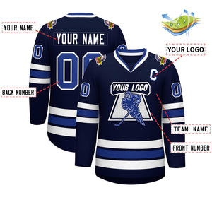 Custom Navy Royal-White Classic Style Hockey Jersey