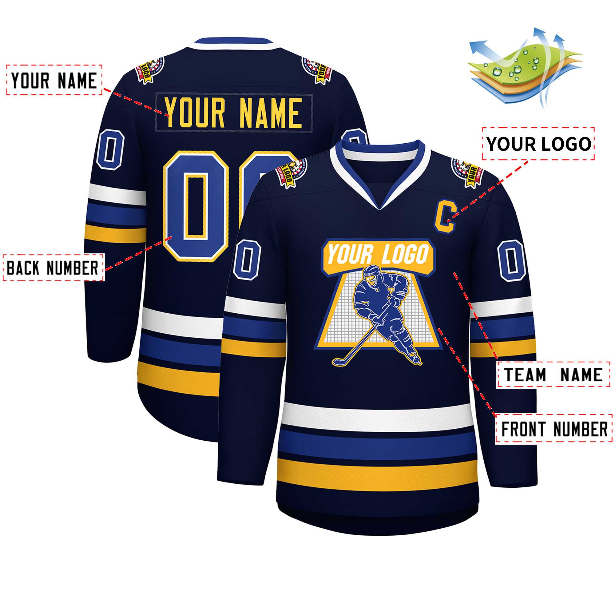 Custom Navy Royal White-Gold Classic Style Hockey Jersey