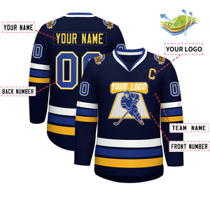 Custom Navy Royal White-Gold Classic Style Hockey Jersey