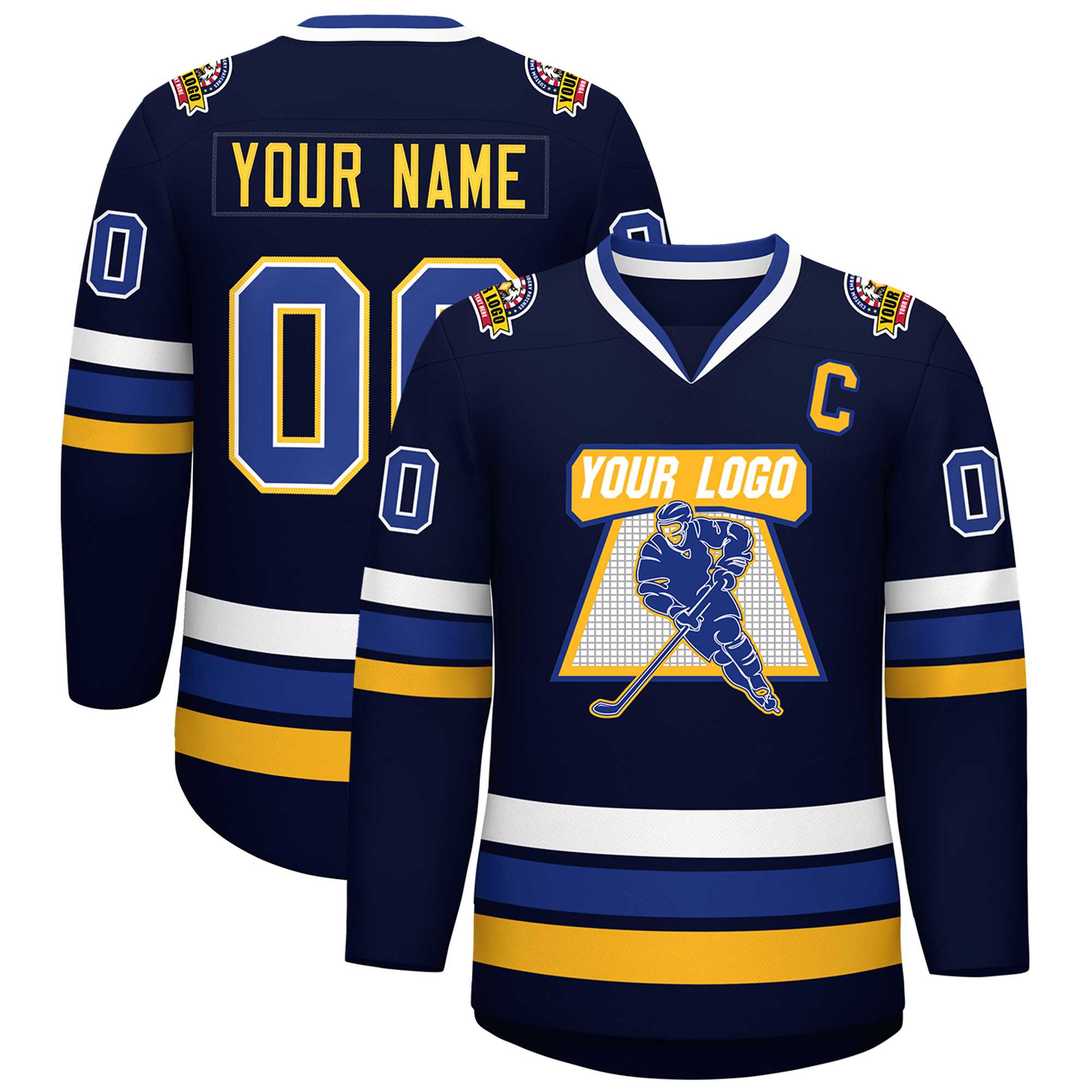 Maillot de hockey de style classique personnalisé Navy Royal White-Gold