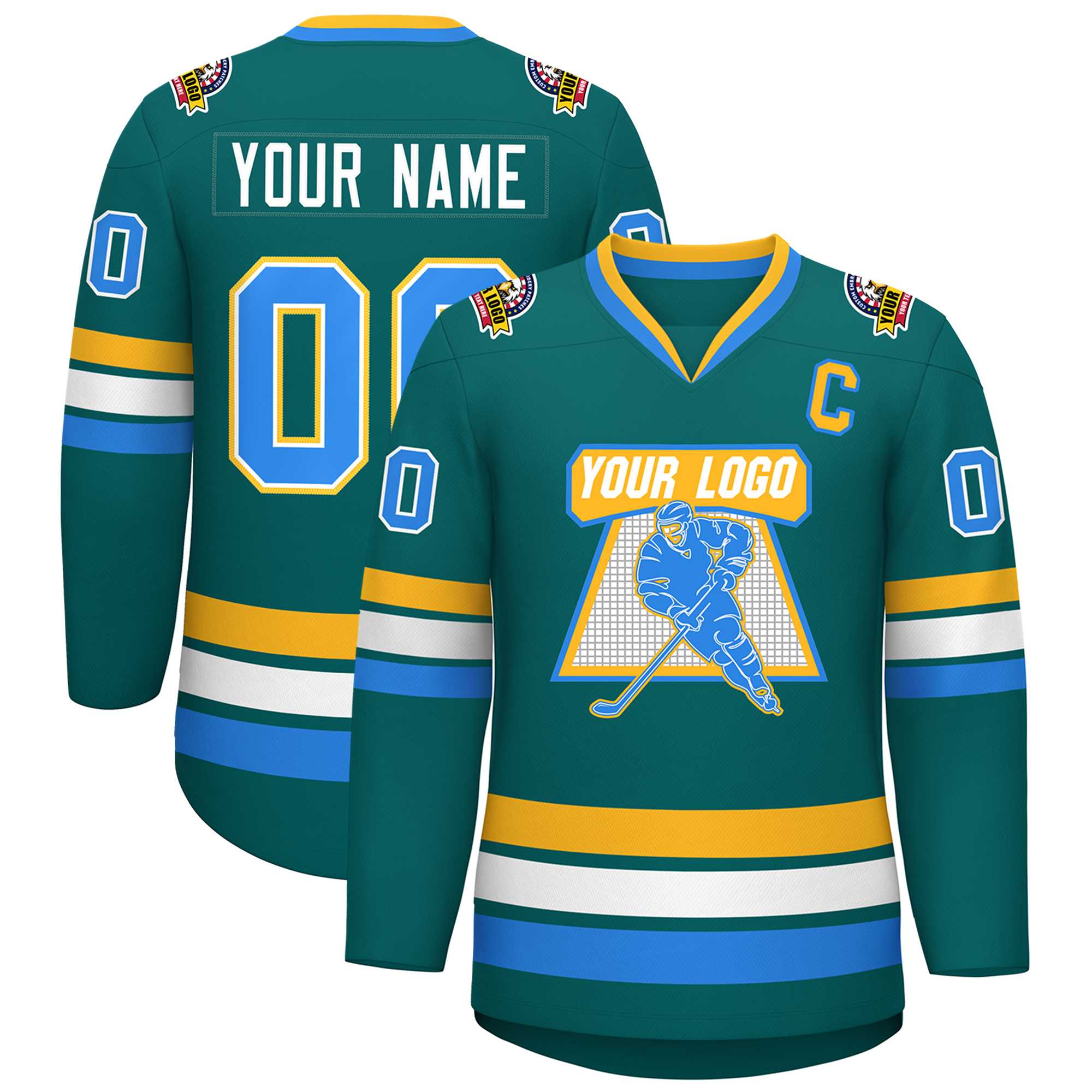 Maillot de hockey de style classique Aqua Powder Blue White-Gold personnalisé