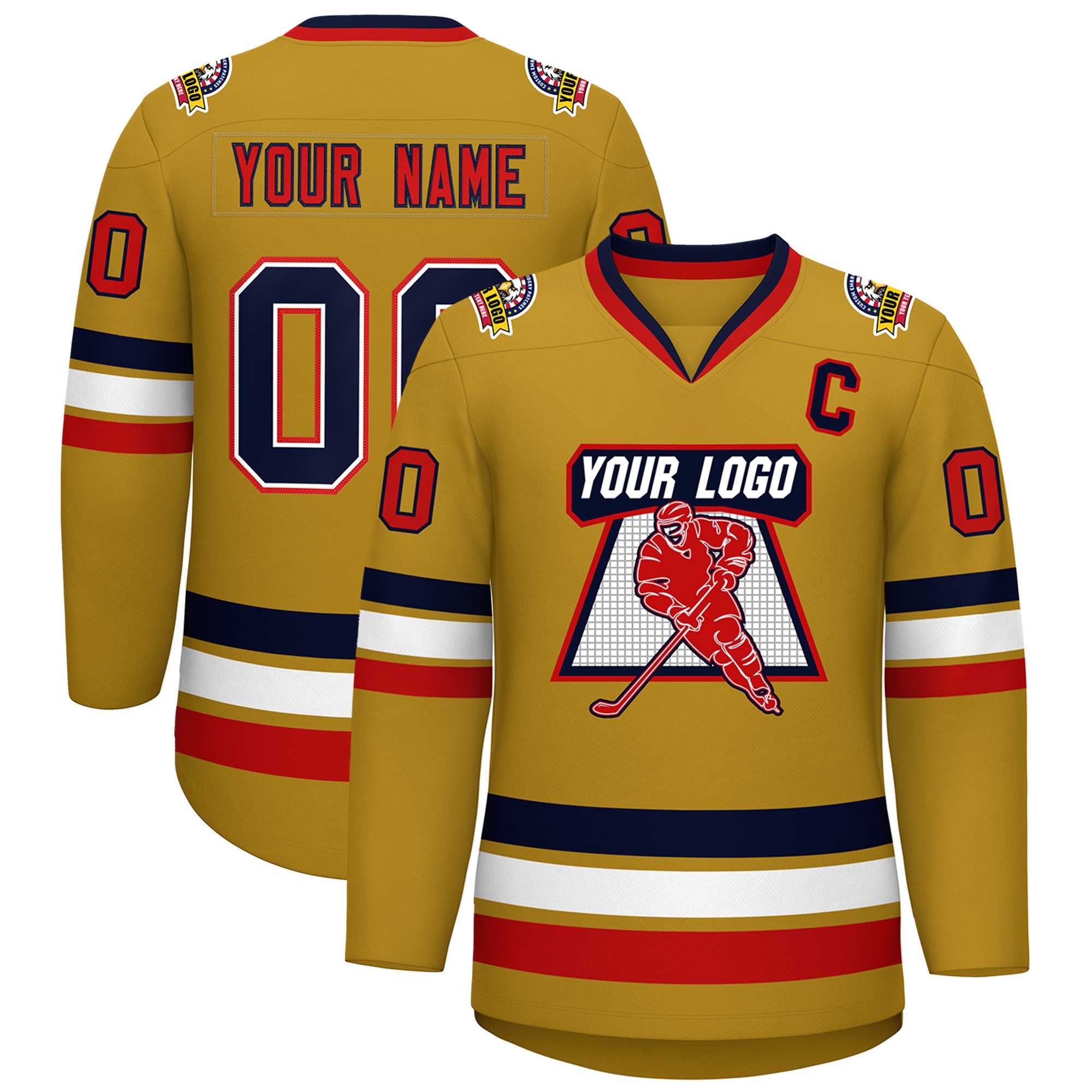 Maillot de hockey personnalisé de style classique blanc-rouge Old Gold Navy