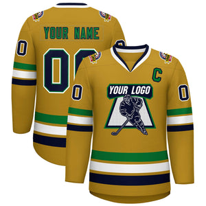 Custom Old Gold Navy Kelly Green-White Classic Style Hockey Jersey