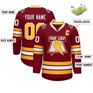 Custom Crimson Gold-White Classic Style Hockey Jersey