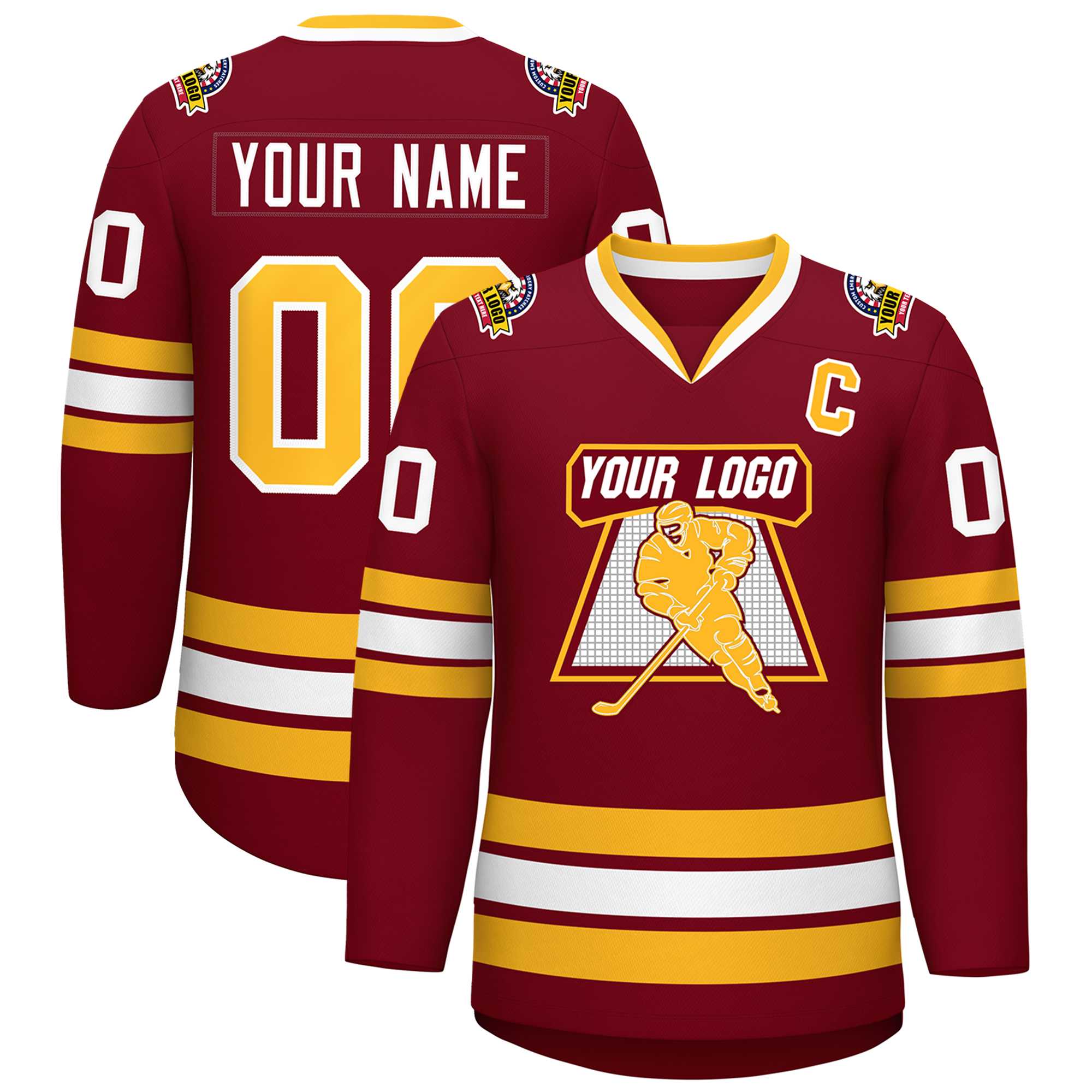 Custom Crimson Gold-White Classic Style Hockey Jersey