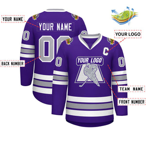 Custom Purple Gray-White Classic Style Hockey Jersey