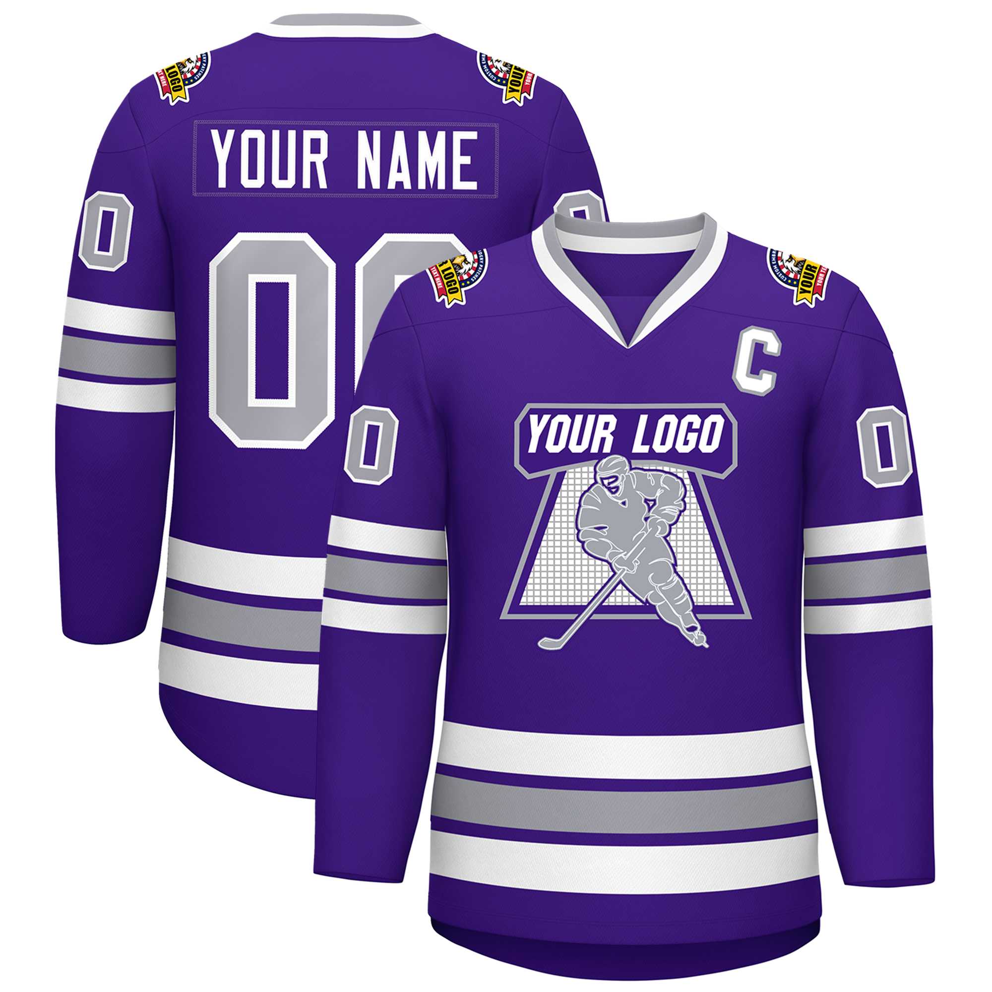 Maillot de hockey de style classique violet gris-blanc personnalisé