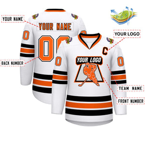 Custom White Orange White-Black Classic Style Hockey Jersey