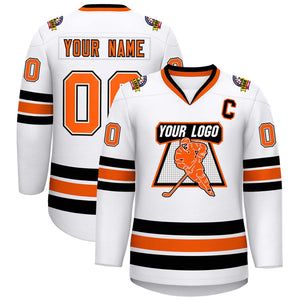 Custom White Orange White-Black Classic Style Hockey Jersey