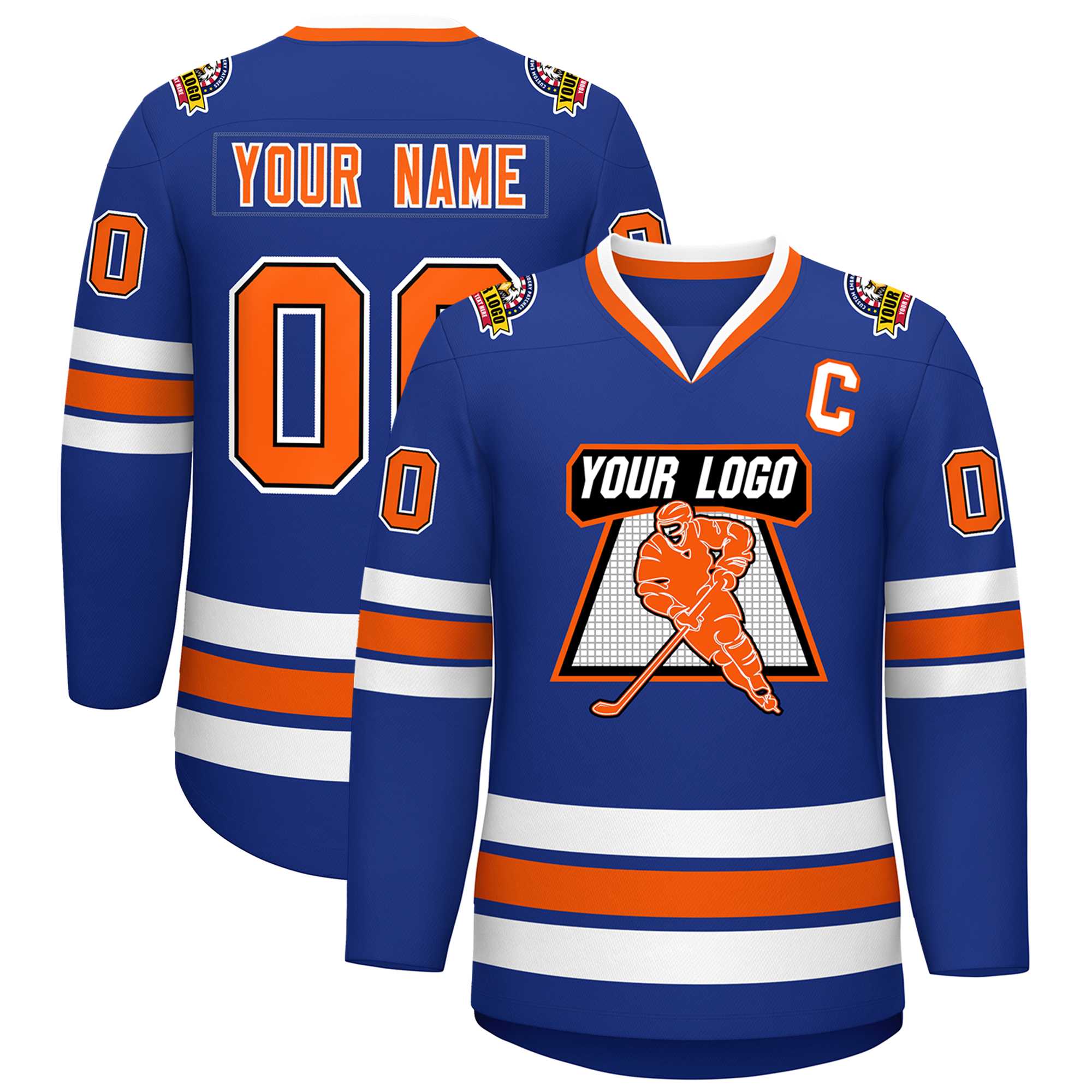 Custom Royal Orange Black-White Classic Style Hockey Jersey