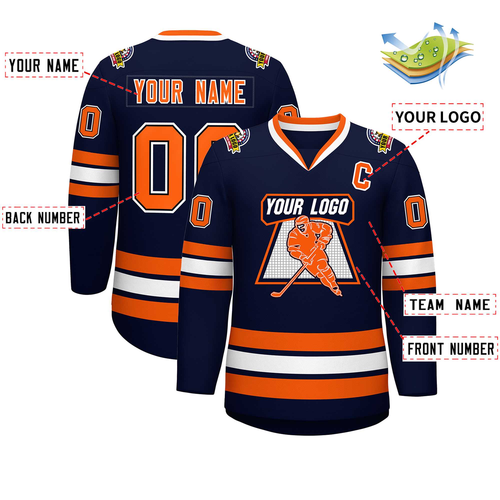 Custom Navy Orange Black-White Classic Style Hockey Jersey