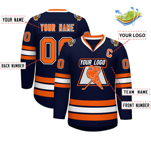 Custom Navy Orange Black-White Classic Style Hockey Jersey