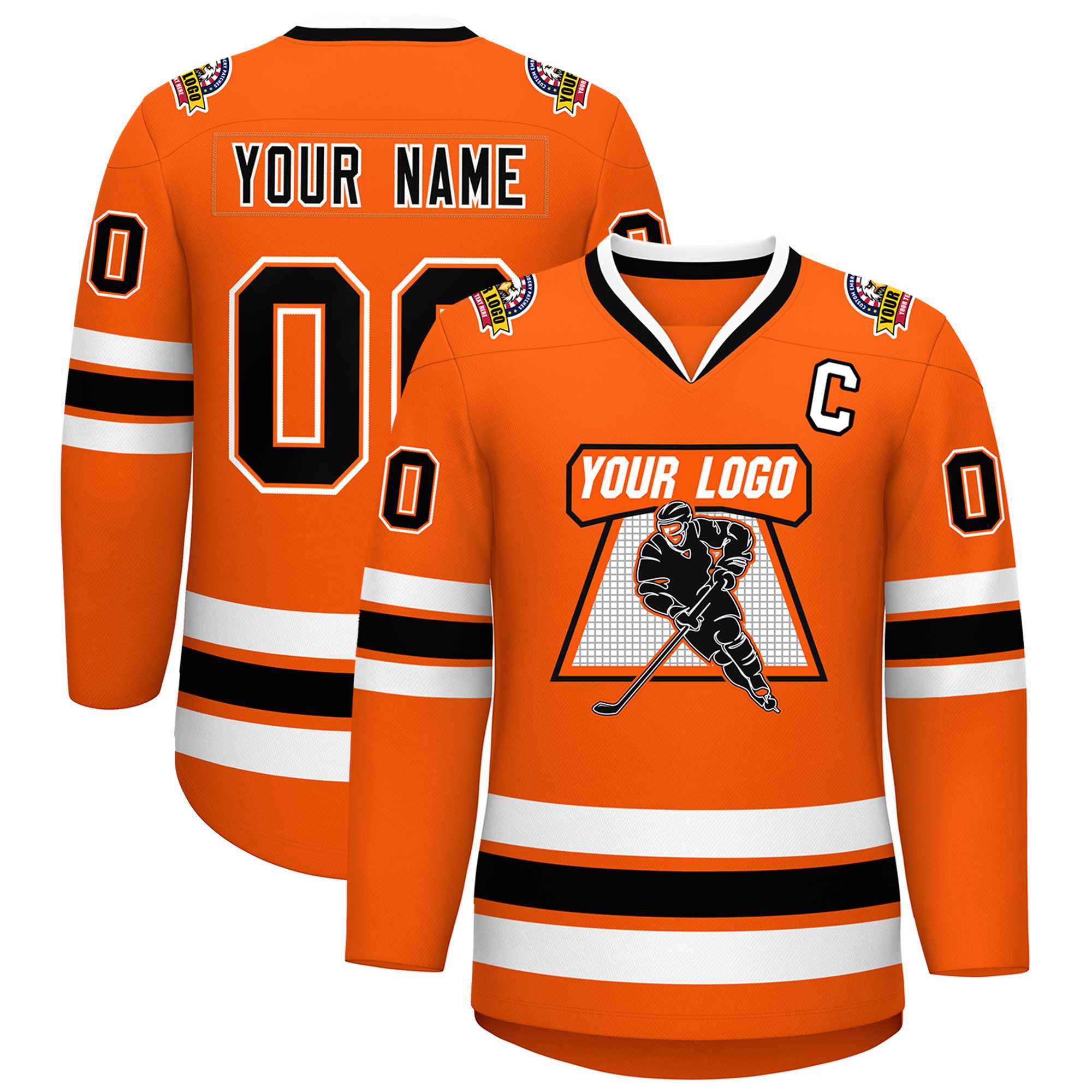 Maillot de hockey de style classique orange noir orange-blanc personnalisé