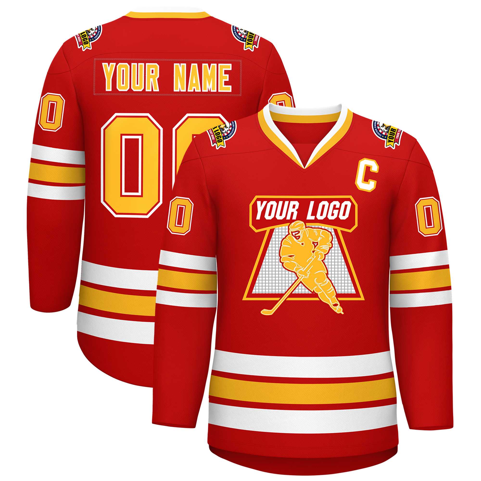 Custom Red Gold Red-White Classic Style Hockey Jersey