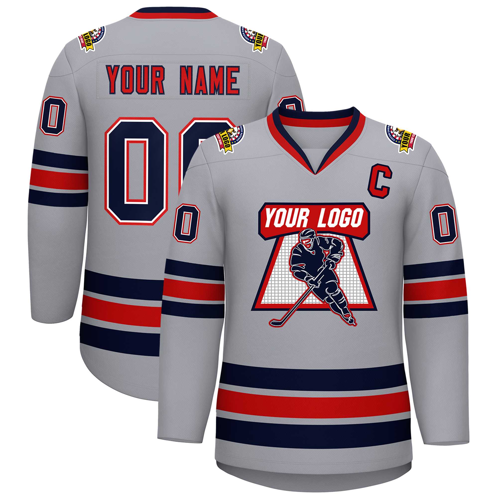 Maillot de hockey de style classique personnalisé gris marine blanc-rouge