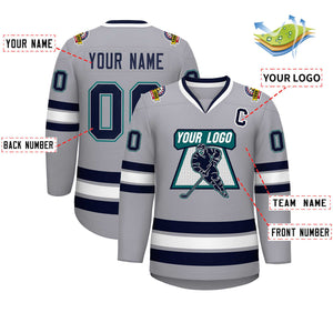 Maillot de hockey de style classique gris marine gris-aqua personnalisé