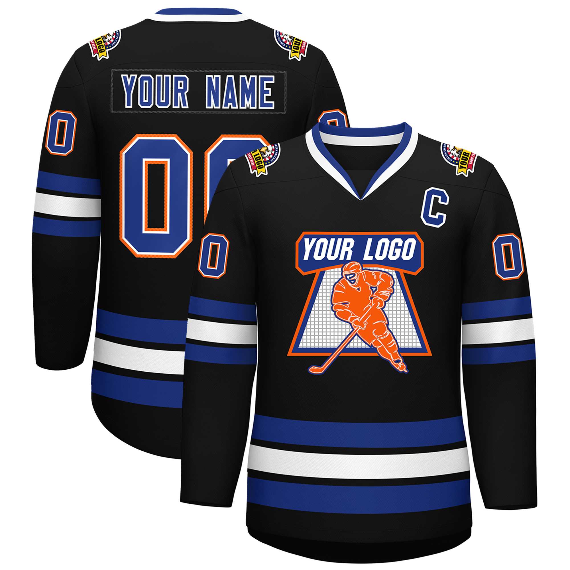 Custom Black Royal White-Orange Classic Style Hockey Jersey