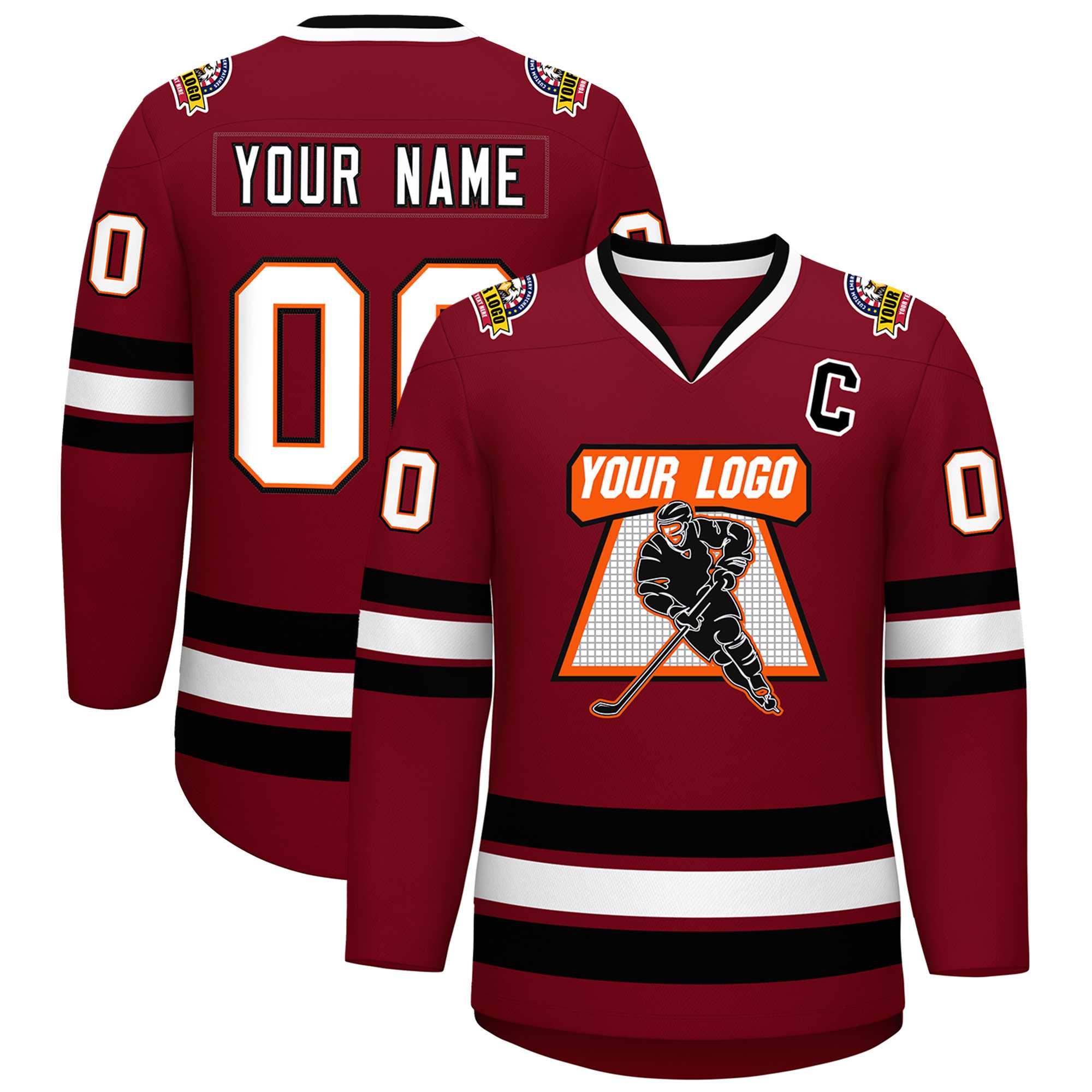 Custom Crimson White Orange-Black Classic Style Hockey Jersey