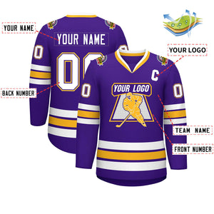 Custom Purple White Purple-Gold Classic Style Hockey Jersey