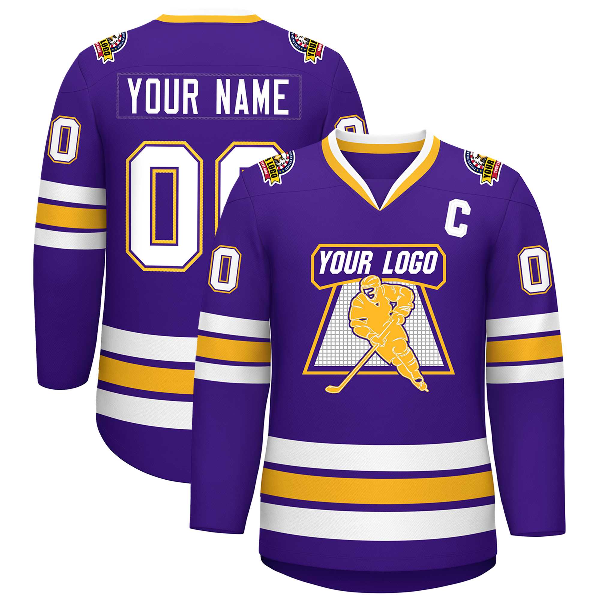 Custom Purple White Purple-Gold Classic Style Hockey Jersey