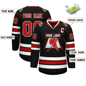 Custom Black Red Black-White Classic Style Hockey Jersey