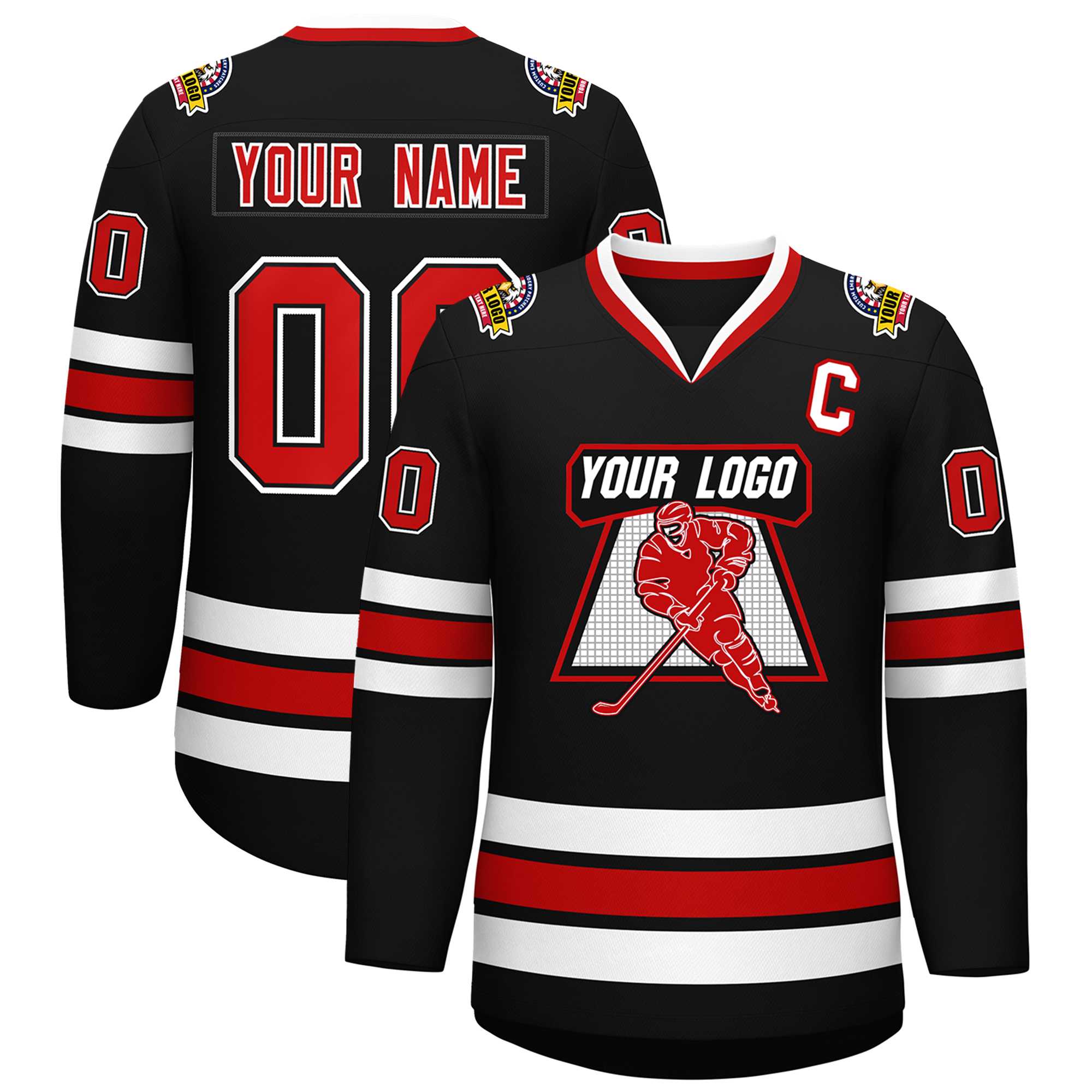 Custom Black Red Black-White Classic Style Hockey Jersey