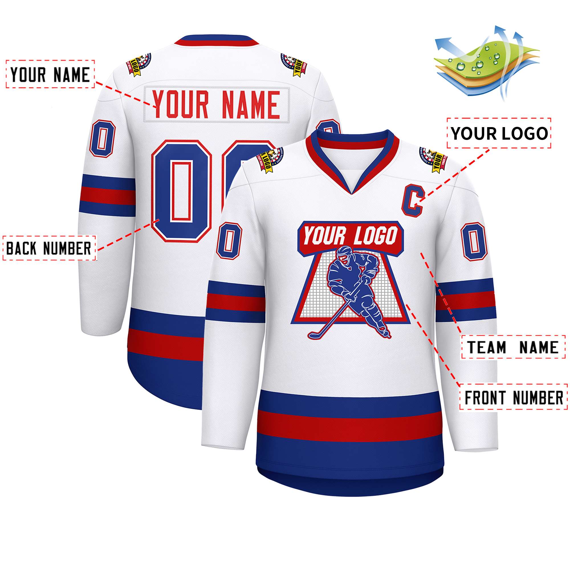 Custom White Red White-Royal Classic Style Hockey Jersey