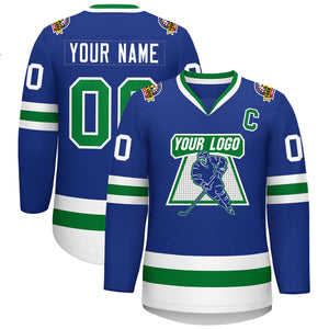 Maillot de hockey personnalisé Royal Kelly vert-blanc de style classique