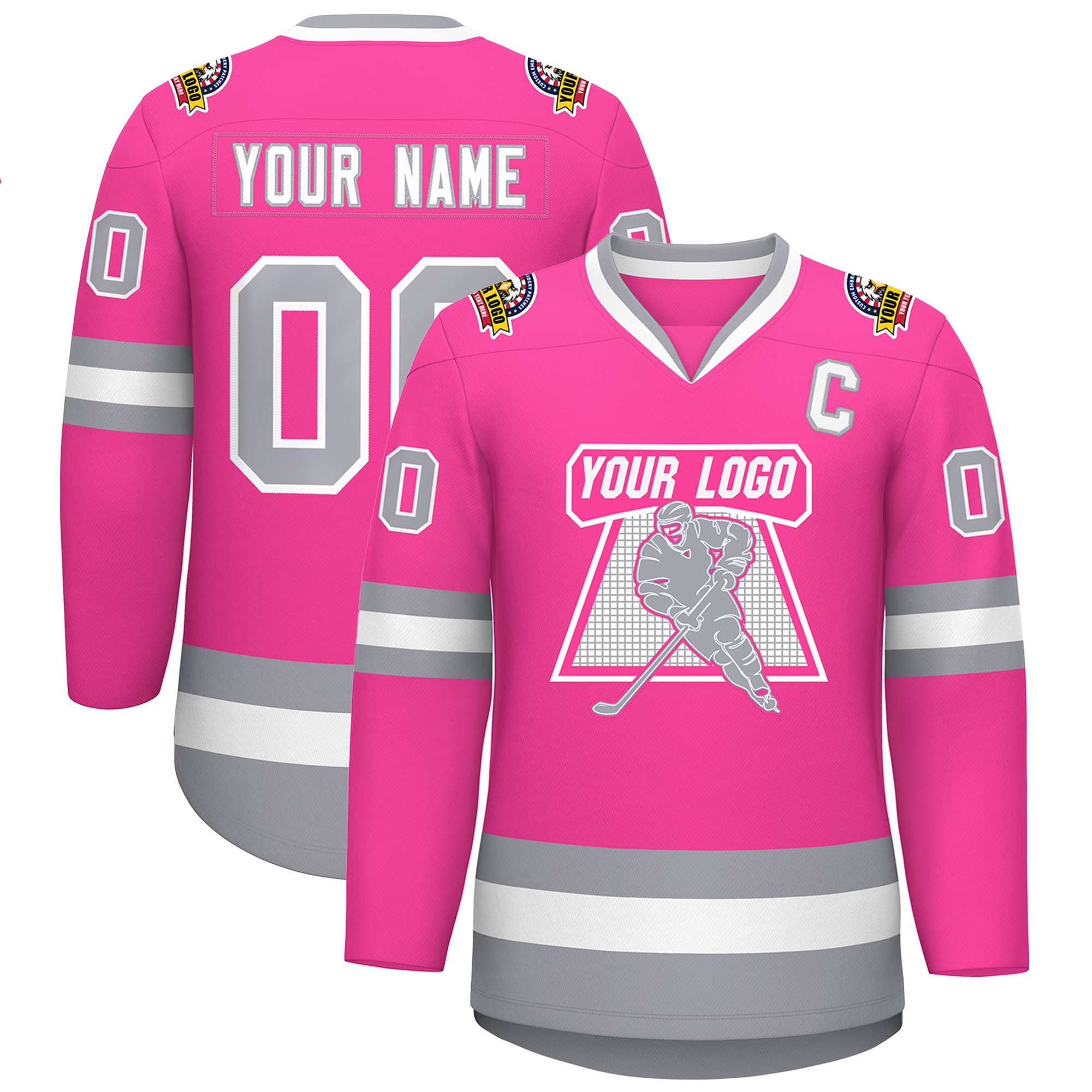 Custom Pink White-Gray Classic Style Hockey Jersey