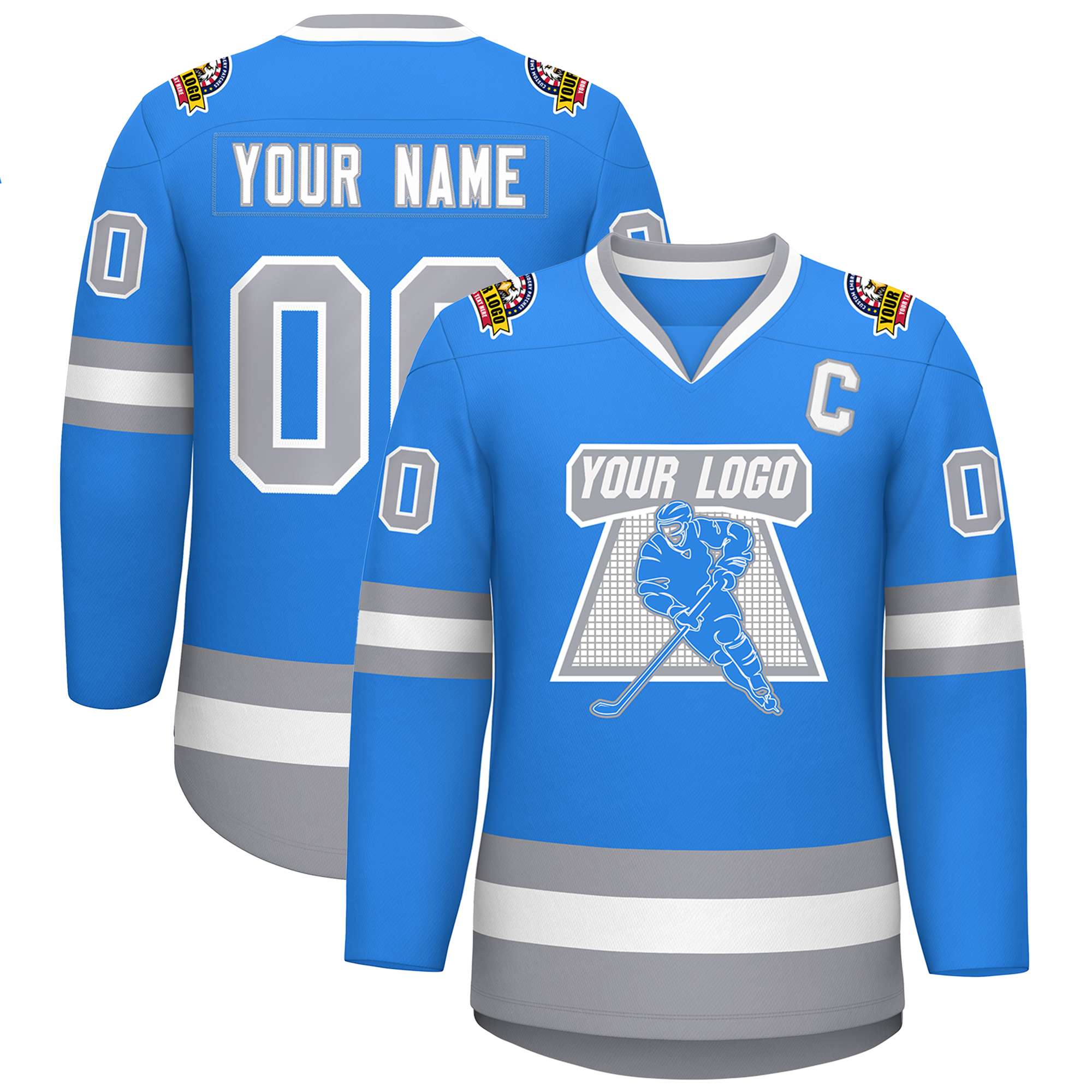 Custom Powder Blue White Powder Blue-Gray Classic Style Hockey Jersey