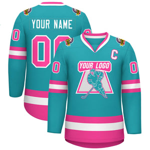 Maillot de hockey de style classique Aqua rose-blanc personnalisé