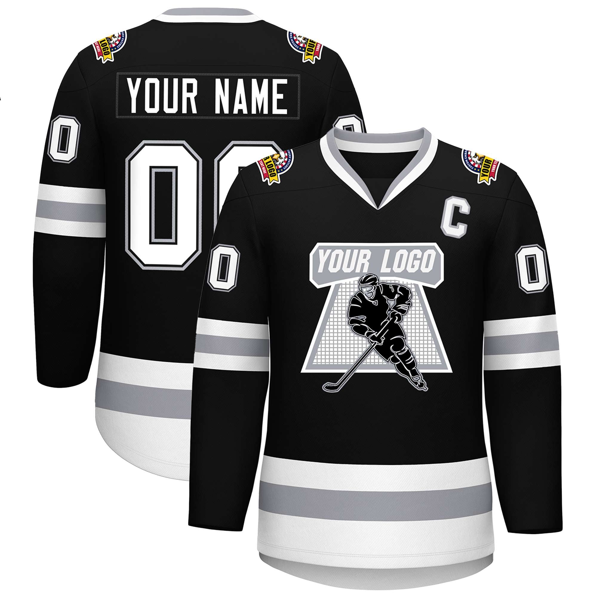 Custom Black White Black-Gray Classic Style Hockey Jersey