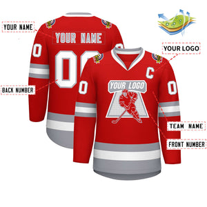 Custom Red White Red-Gray Classic Style Hockey Jersey