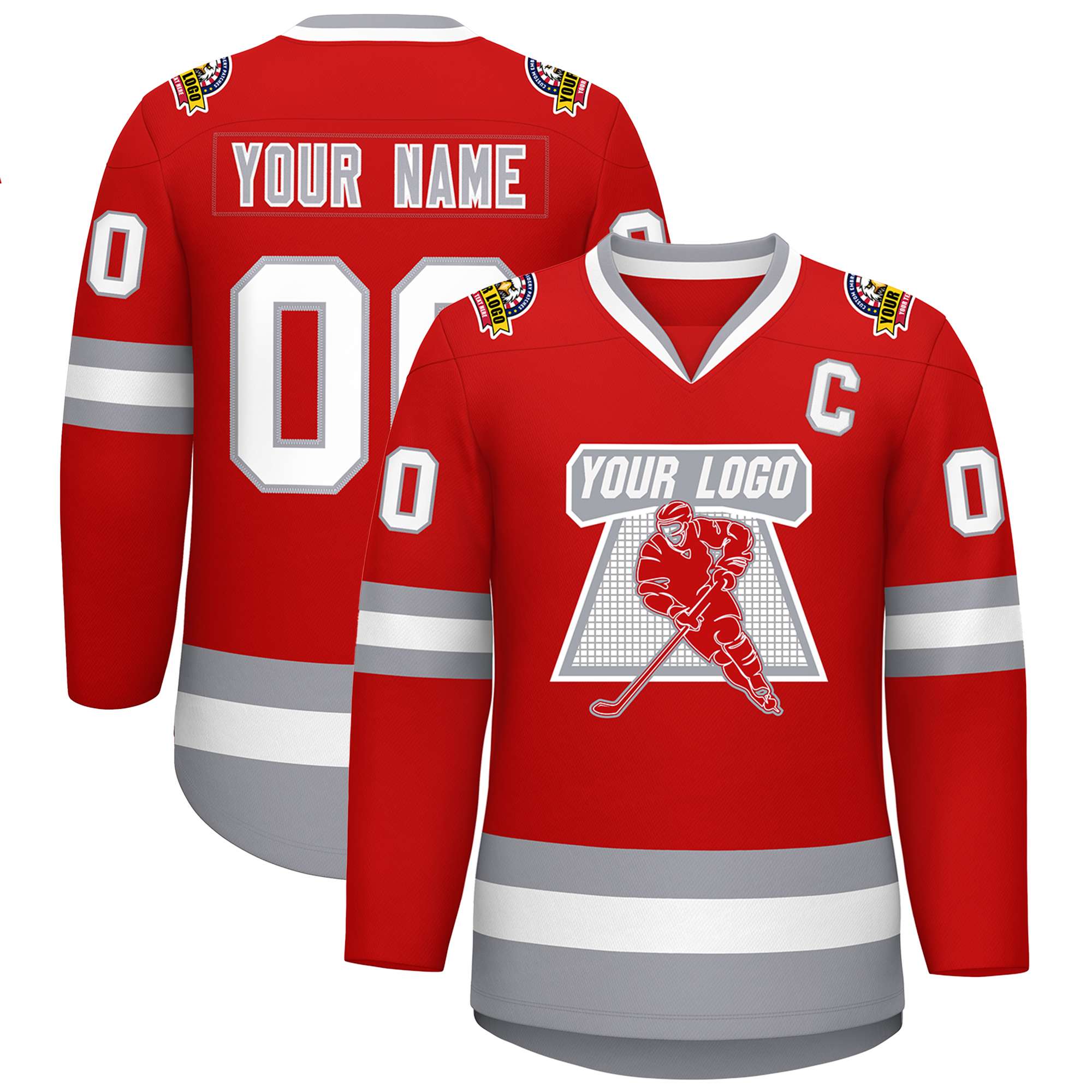 Maillot de hockey de style classique rouge blanc rouge-gris personnalisé