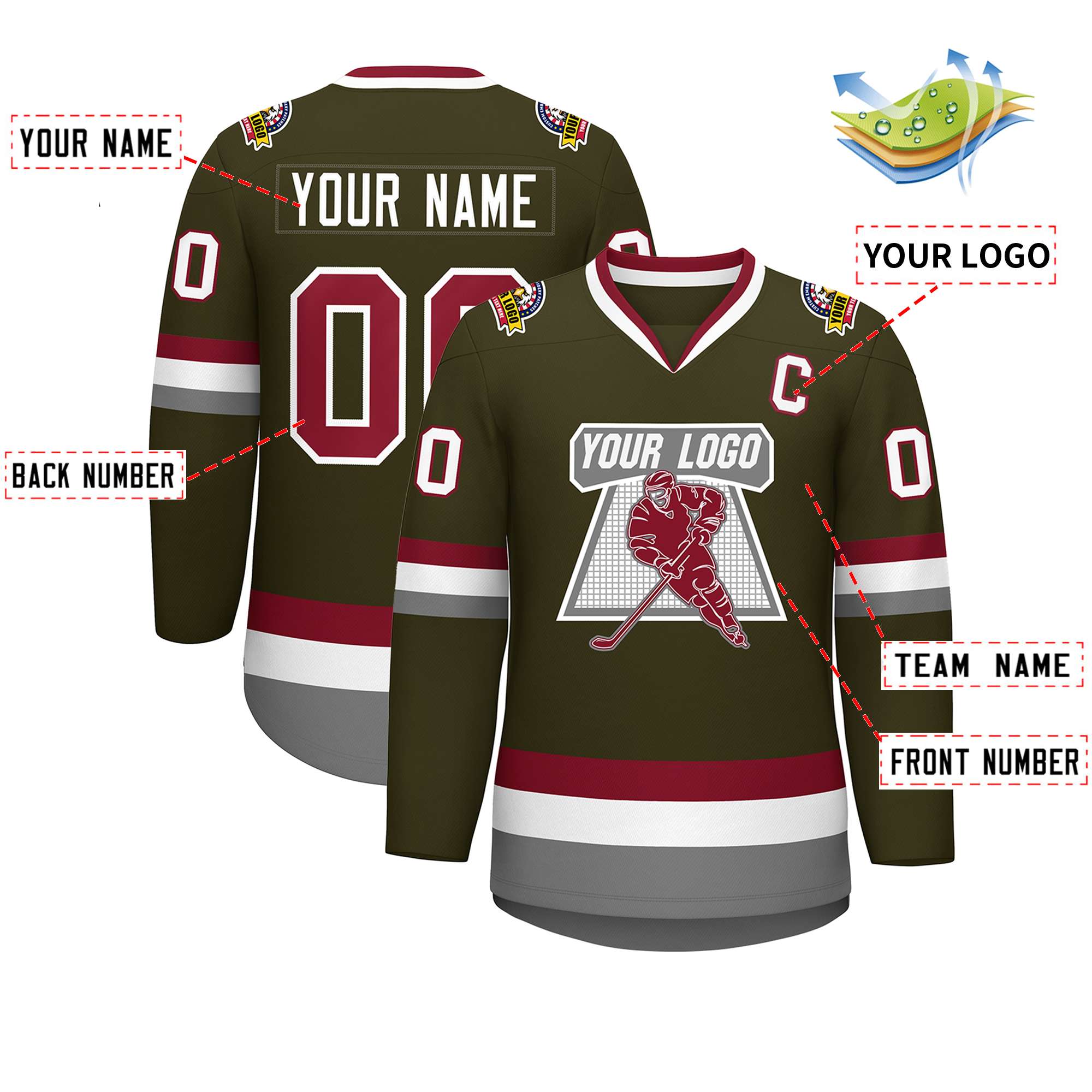 Maillot de hockey de style classique Olive Crimson-White personnalisé