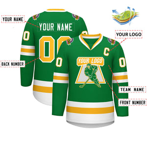 Maillot de hockey de style classique Kelly vert or-blanc personnalisé