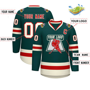 Custom Midnight Green Red Midnight Green-Khaki Classic Style Hockey Jersey