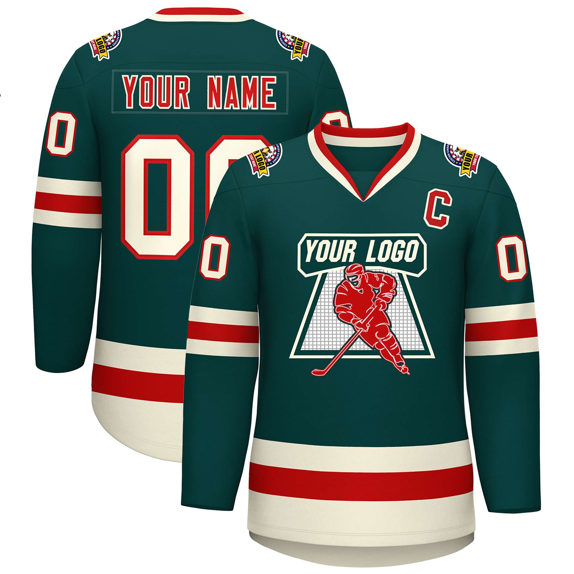 Custom Midnight Green Red Midnight Green-Khaki Classic Style Hockey Jersey