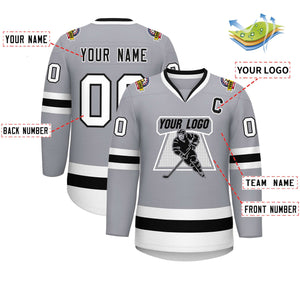 Custom Gray Black White-Black Classic Style Hockey Jersey